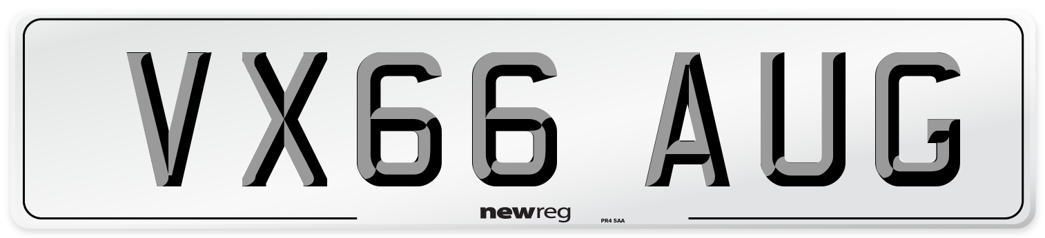 VX66 AUG Number Plate from New Reg